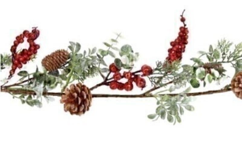 <p>Christmas garland with berries frosted eucalyptus and pinecones By Gisela Graham. This festive red and green garland by Gisela Graham will delight for years to come. It will compliment any colour scheme and will bring Christmas cheer year after year. Remember Booker Flowers and Gifts for Gisela Graham Christmas Decorations.</p>